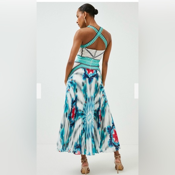 KAREN MILLEN GEO GUIPURE TIE DYE PLEATED DRESS - Picture 5 of 7